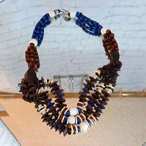Native  American Wooden & Plastic Beaded Cermonial Triple Strand Vintage …